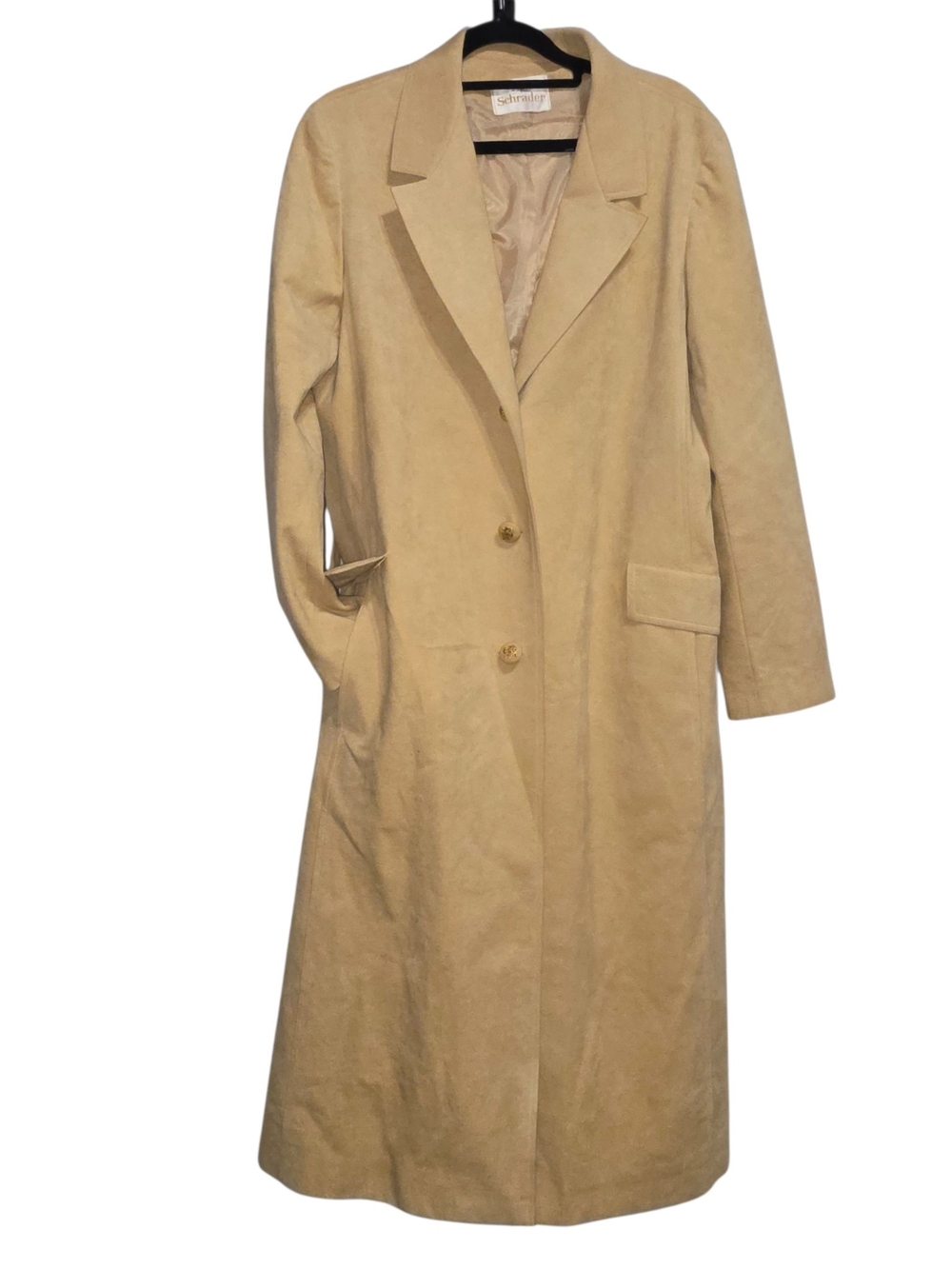 Vtg Abe Schrader Beige Faux Suede Duster Coat Belted Long Trench Jacket Sz 14 - Picture 3 of 14